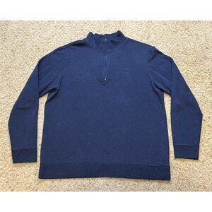 Criquet Men Navy Blue Cotton Fleece 1/4 Zip Long Sleeve Pullover Size Large L